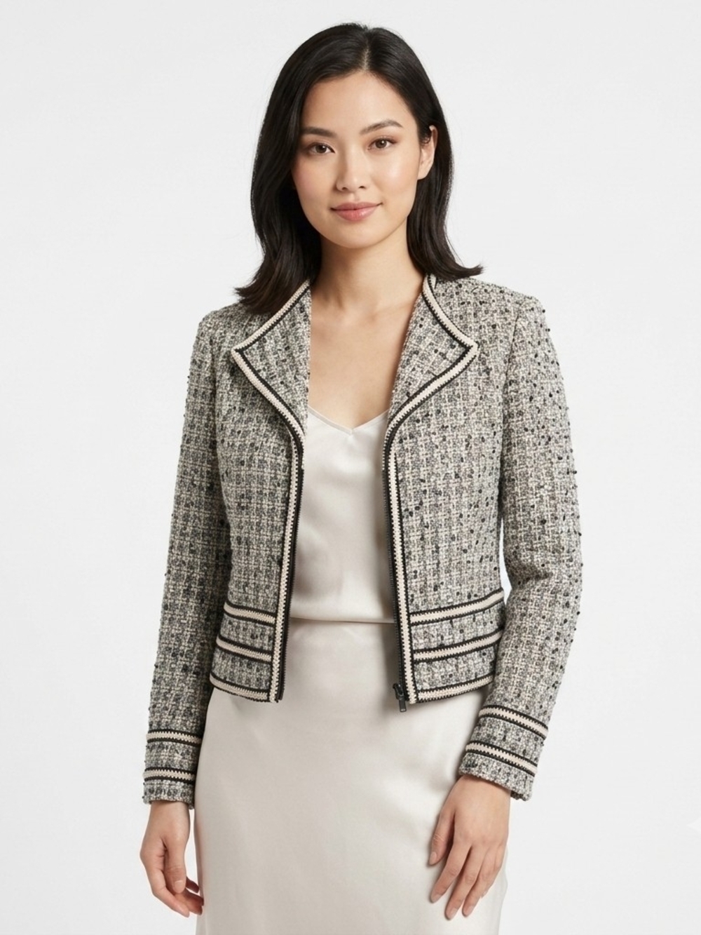 Jones New York Tweed Boucle Zip Front Blazer Jacket Sz 8